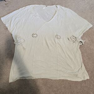 Free People FP Off White V-Neck Oversized Tunic Top